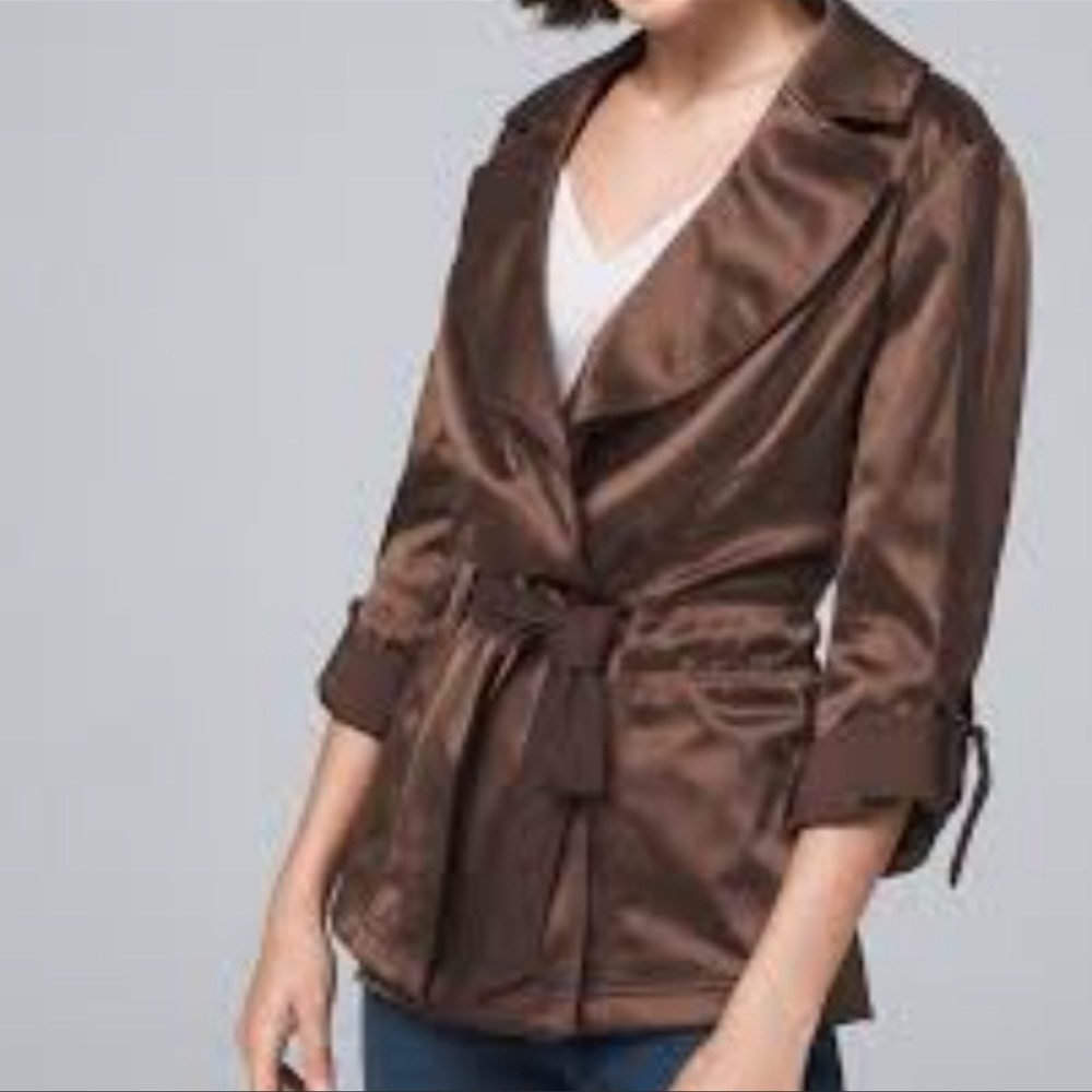 NWT WHBM Espresso Brown Satin Belted Jacket